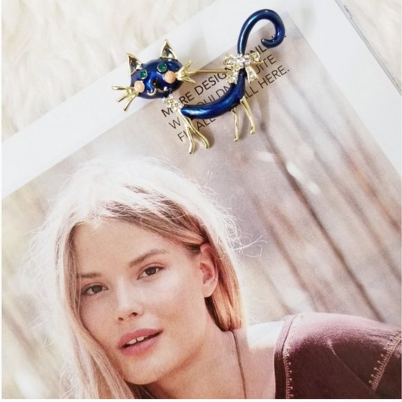 NEW Exquisite 18K Gold Czech Rhinestone Cat Brooch - Picture 5 of 8